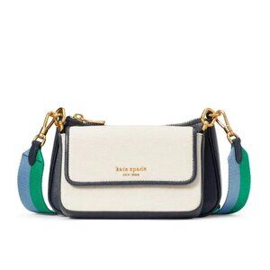 Kate Spade Double Up Racing Stripe Canvas Crossbody In Blazer Blue